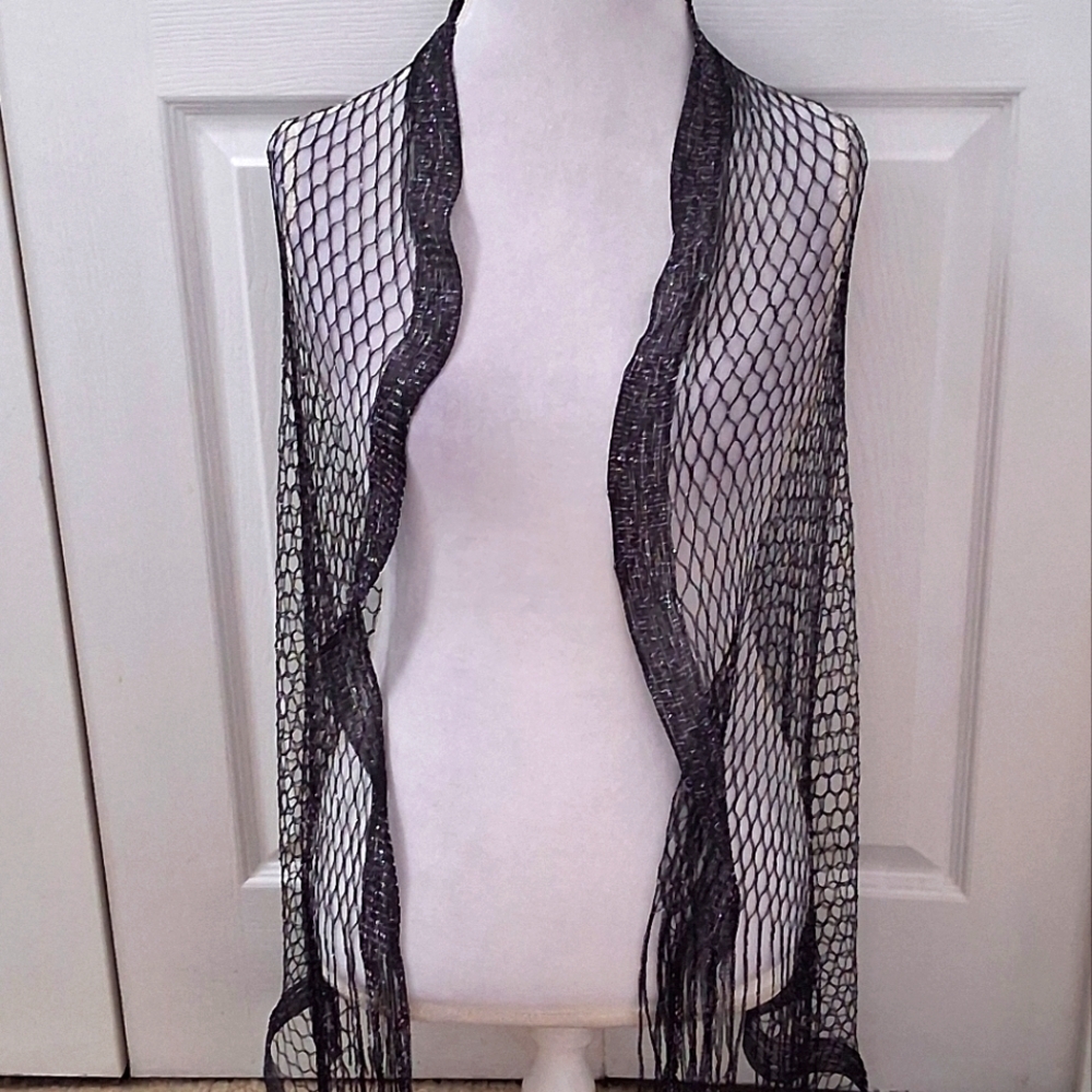 Black Fishnet Scarf With Fringe